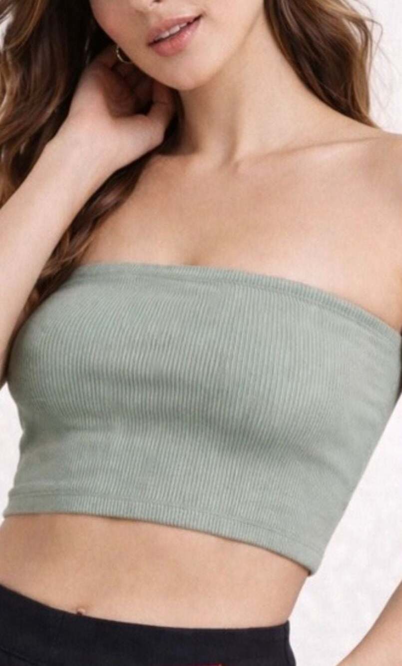 Babaton Aritiza Ribbed Knit Tube Top Sage Green Medium Strapless Summer Staple
